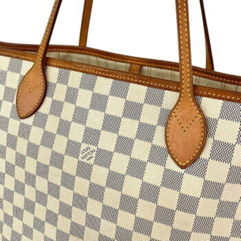 Louis Vuitton White Bag Tote Azur Damier Shoulder Neverfull - Picture 7 of 10